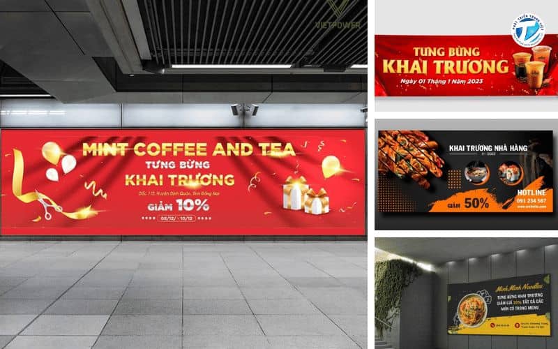 Hình ảnh mẫu banner khai trương cửa hàng ấn tượng và chuyên nghiệp tại mặt tiền